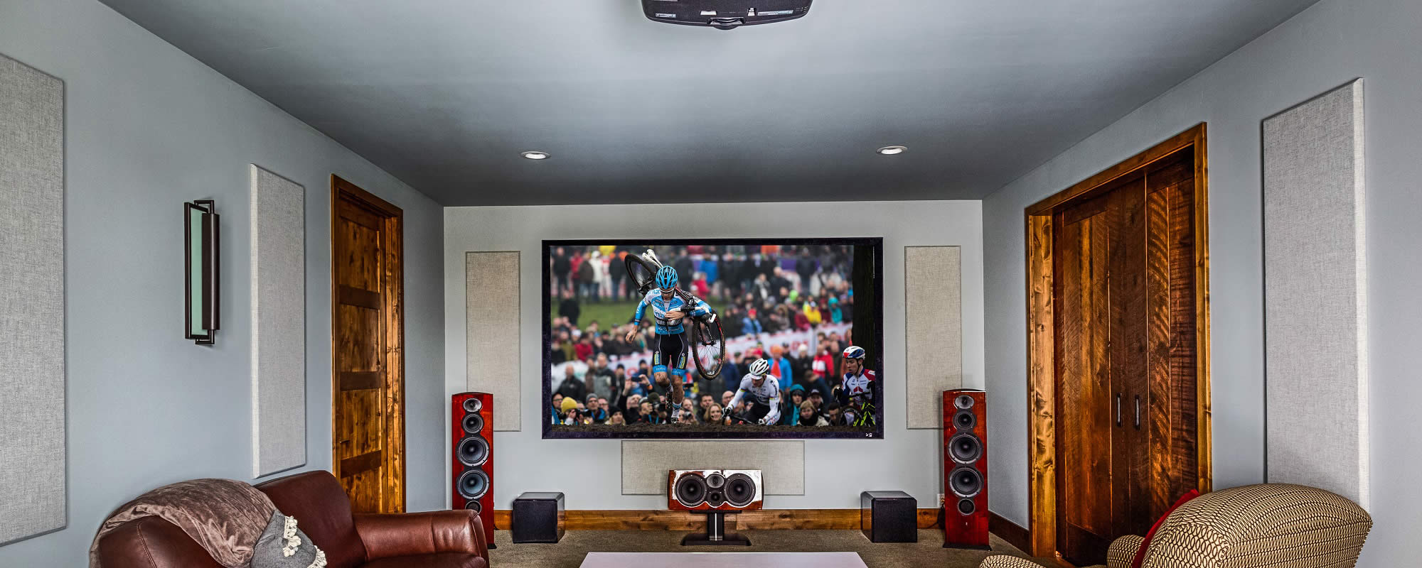home theater, A/V system, acoustic panels, home automation