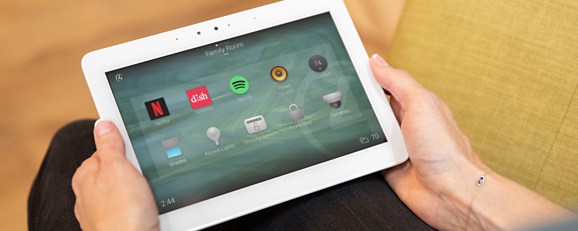 Home Automation control through your tablet. Includes lighting, music, temperature, security and much more.